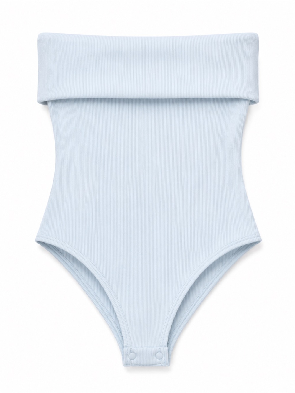 Light Blue Ribbed Strapless Foldover Bodysuit | Medium | NWOT